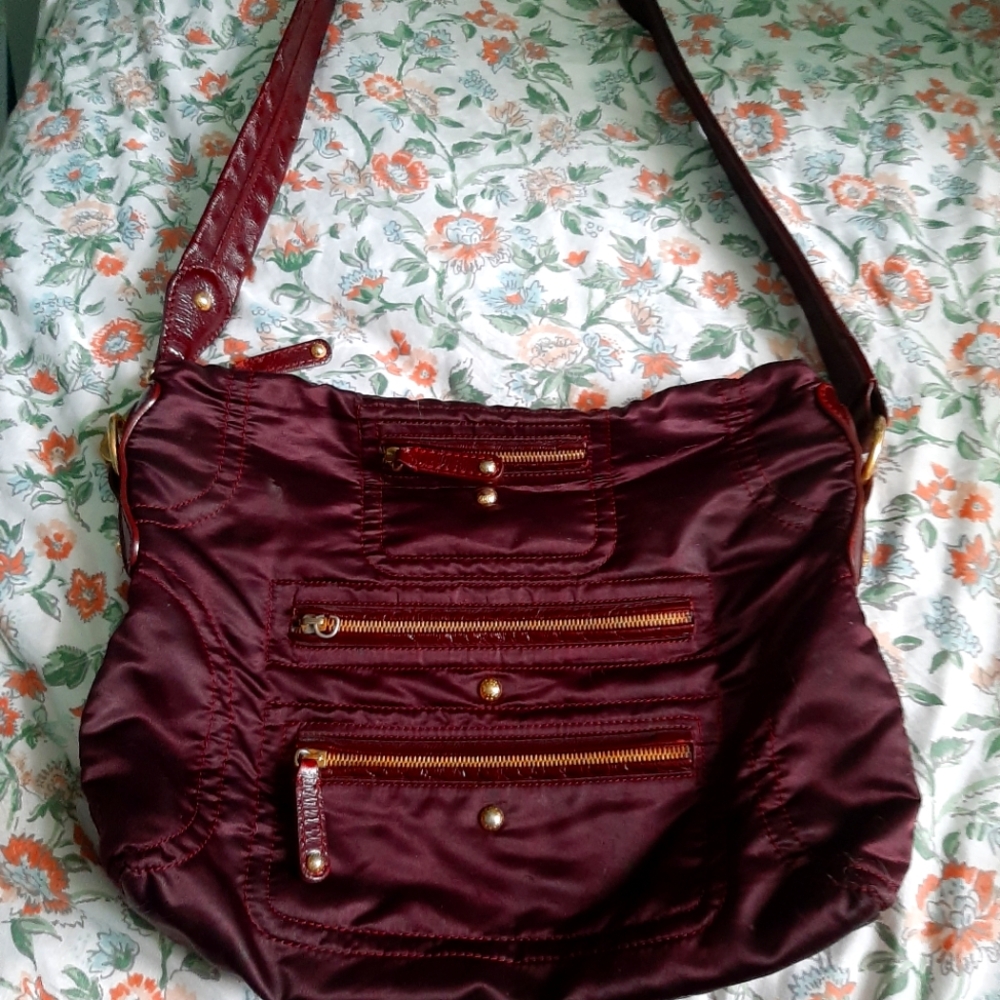 Tod's Burgundy Leather And Nylon Purse